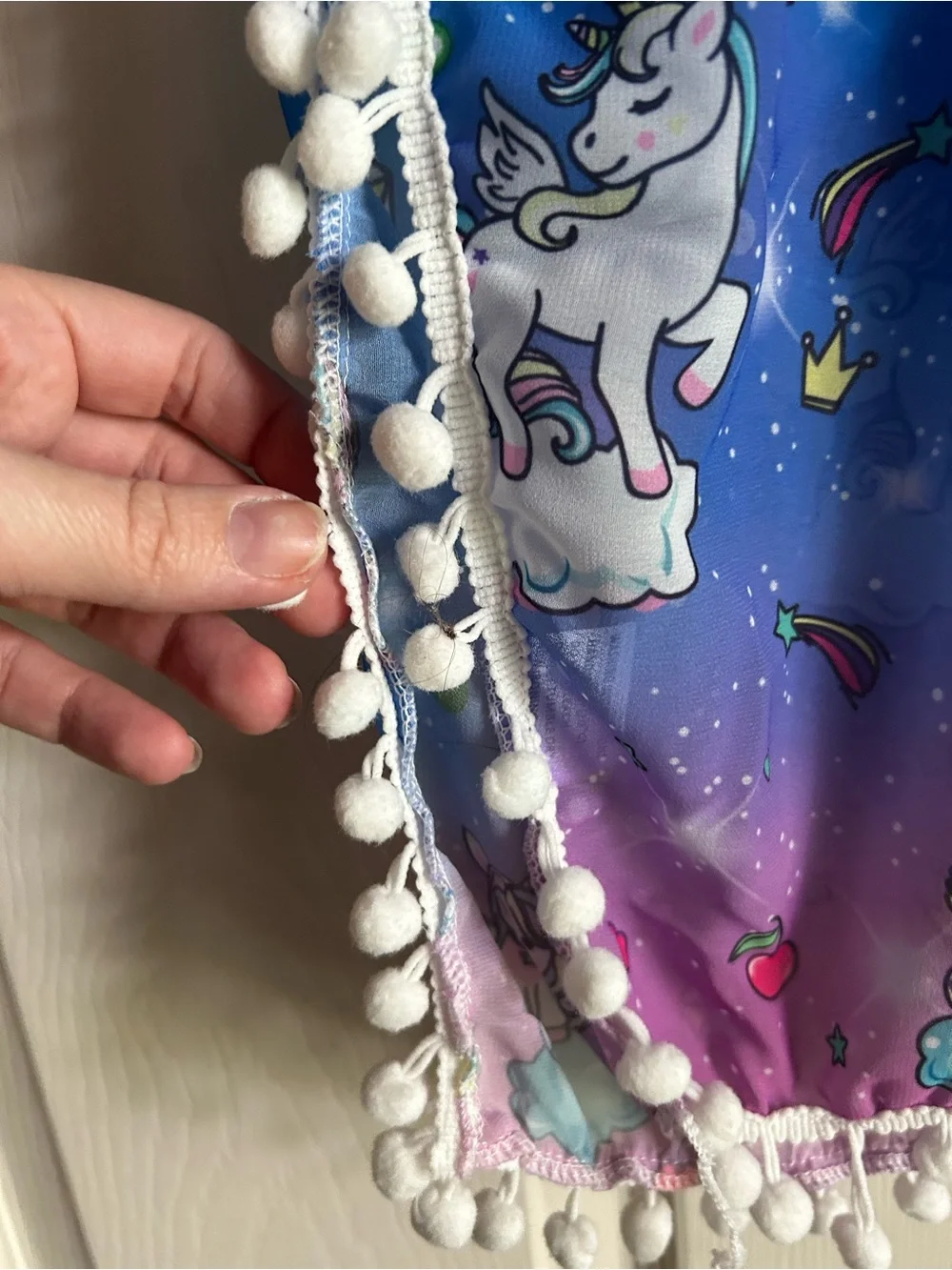 4/$20 Unicorn Size M Pom-Pom Cover-Up in Blue and Purple